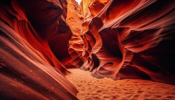 Antelope Canyon eroded sandstone curves create vibrant multi colored patterns generated by AI photo