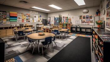 Modern classroom design with technology for learning and creativity indoors generated by AI photo