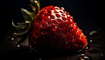 Juicy, ripe strawberry a healthy, antioxidant rich summer snack generated by AI photo