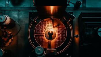 Modern brewery equipment prepares fresh, metallic liquid for gourmet drink establishment generated by AI photo