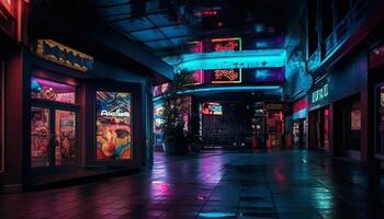 The neon lit bar in Beijing cityscape is a famous nightlife destination generated by AI photo