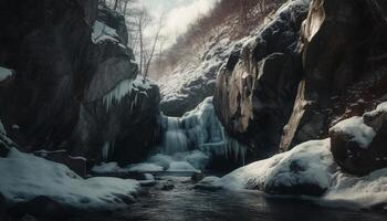 Tranquil scene Majestic mountain range, frozen beauty in nature generated by AI photo