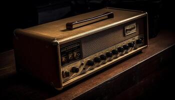 Rustic turntable plays analog music with elegant vintage equipment generated by AI photo