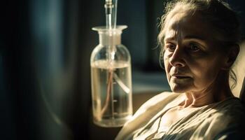 Expert chemist analyzing liquid concentration with serious expertise indoors generated by AI photo