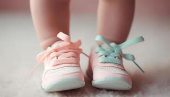 A pair of cute pink baby booties for new life generated by AI photo
