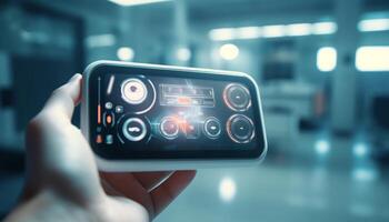 One person playing stereo equipment indoors, holding wireless technology generated by AI photo