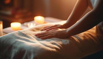 One person meditating, enjoying a spa treatment, massaging relaxation generated by AI photo