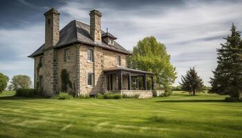 The old chapel architecture blends with the rural landscape nature generated by AI photo