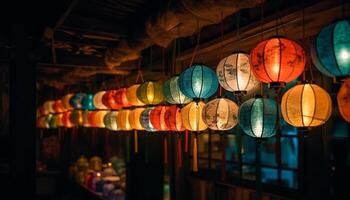 Vibrant paper lanterns illuminate traditional Chinese culture in Chinatown store generated by AI photo