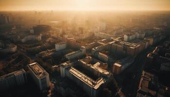 Modern city skyline illuminated at dusk, a business travel destination generated by AI photo