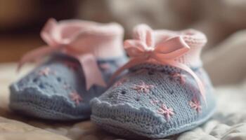 Cute blue baby booties, a perfect gift for a newborn generated by AI photo