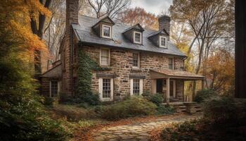 Tranquil autumn cottage nestled in historic rural landscape, surrounded by nature generated by AI photo