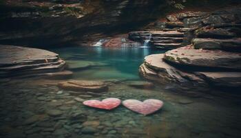 The tranquil scene of falling water in a rocky ravine generated by AI photo