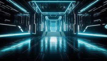 Futuristic architecture in a vanishing point, digitally generated image generated by AI photo