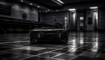 A modern luggage bag waits in a luxurious entrance hall generated by AI photo