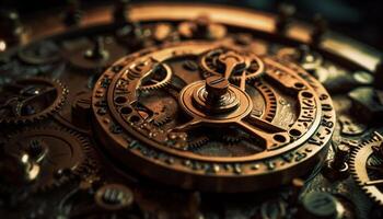 Precision teamwork disassembles antique pocket watch for repairing engine pinion generated by AI photo