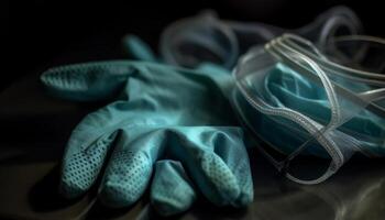 experto cirujano prepara con protector ropa de trabajo y quirúrgico herramientas generado por ai foto