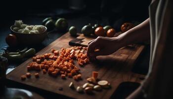 Fresh organic pumpkin sliced for healthy vegetarian meal preparation indoors generated by AI photo