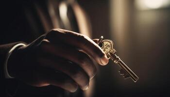 Unlocking success with an old fashioned skeleton key symbolizes achievement generated by AI photo