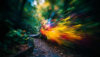 Blurred motion of vibrant colors in abstract nature landscape adventure generated by AI photo