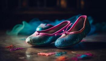 A pair of elegant high heels on a wooden table generated by AI photo