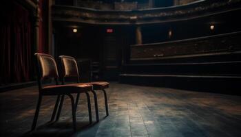 Empty auditorium, comfortable armchairs, vanishing point of modern architecture generated by AI photo