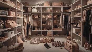Modern boutique showcases elegant leather shoe collection in spacious showroom generated by AI photo