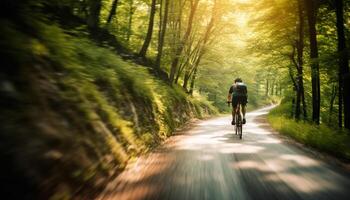 Mountain biking adventure Men and women explore nature beauty generated by AI photo