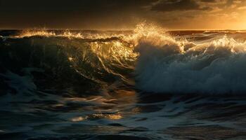 The crashing wave at dusk reflects the beauty of nature generated by AI photo
