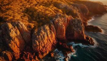 At the cliff edge, nature beauty in panoramic view astounds generated by AI photo