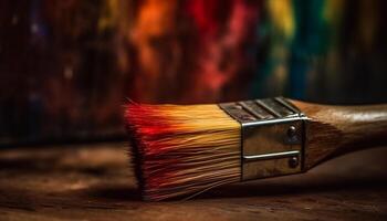 vibrante colores en mojado pintar crear resumen modelo en madera tablón generado por ai foto
