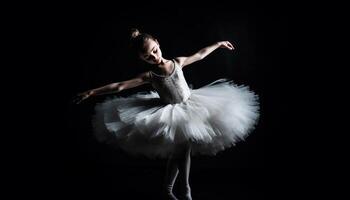 Elegant ballet dancer performs classical style on black studio background generated by AI photo