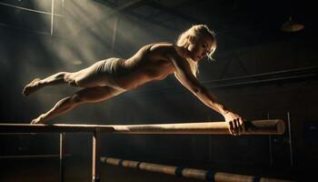 One determined athlete practicing flexibility and balance in health club generated by AI photo