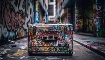 Abandoned suitcase tells a story of old fashioned travel and tourism generated by AI photo