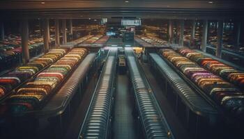 Inside a modern factory, equipment illuminates the vanishing point generated by AI photo