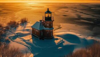 The tranquil winter sunset illuminates the famous Christian architecture generated by AI photo