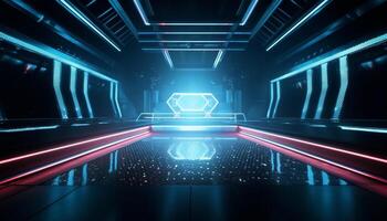 Futuristic technology glows blue in abstract digitally generated image generated by AI photo
