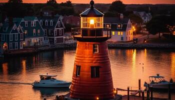 A romantic journey on a yacht at dusk, illuminated by lanterns generated by AI photo