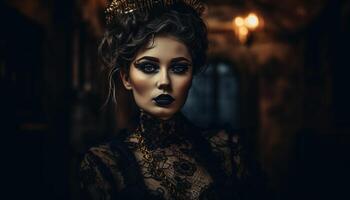 Beautiful woman in gothic dress exudes sensuality and elegance generated by AI photo