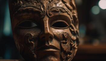 africano recuerdo antiguo máscara escultura, florido estampado decoración, indígena tradicion generado por ai foto