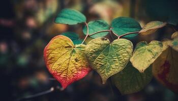 Vibrant autumn foliage on defocused forest background, nature beauty showcased generated by AI photo