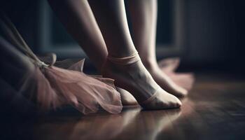 A barefoot ballet dancer elegance and sensuality on stage generated by AI photo