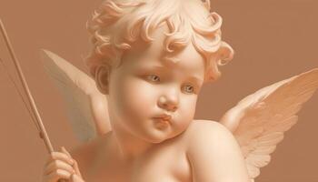 The cherub, a symbol of innocence and spirituality, flies heavenward generated by AI photo