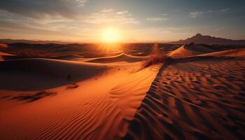 Tranquil sunset over majestic sand dunes in remote Africa generated by AI photo