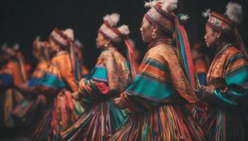 indígena culturas celebrar tradicional festivales con vistoso ropa y bailando generado por ai foto