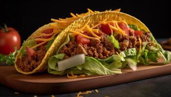 Spice up your lunch with a gourmet beef taco sandwich generated by AI photo