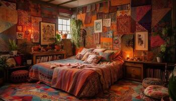 Modern luxury bedroom with elegant decor and comfortable bedding generated by AI photo