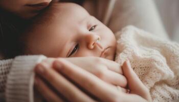 A loving family embracing their newborn baby, pure happiness together generated by AI photo