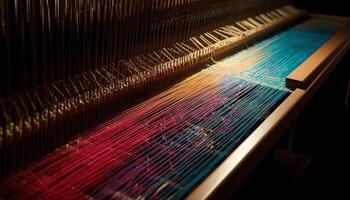 Woven silk pattern on loom, crafted with skill and tradition generated by AI photo