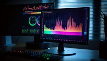 Analyzing data on glowing computer monitor leads to business success generated by AI photo